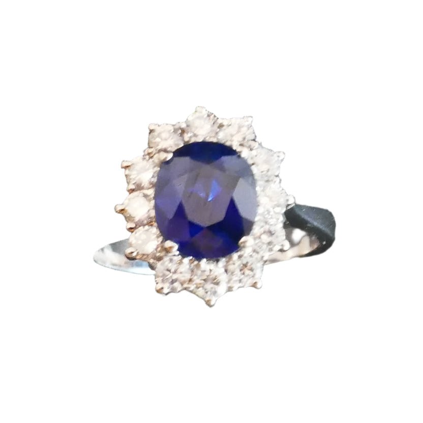 Bague Marguerite en or blanc, saphir naturel et diamants - Castafiore