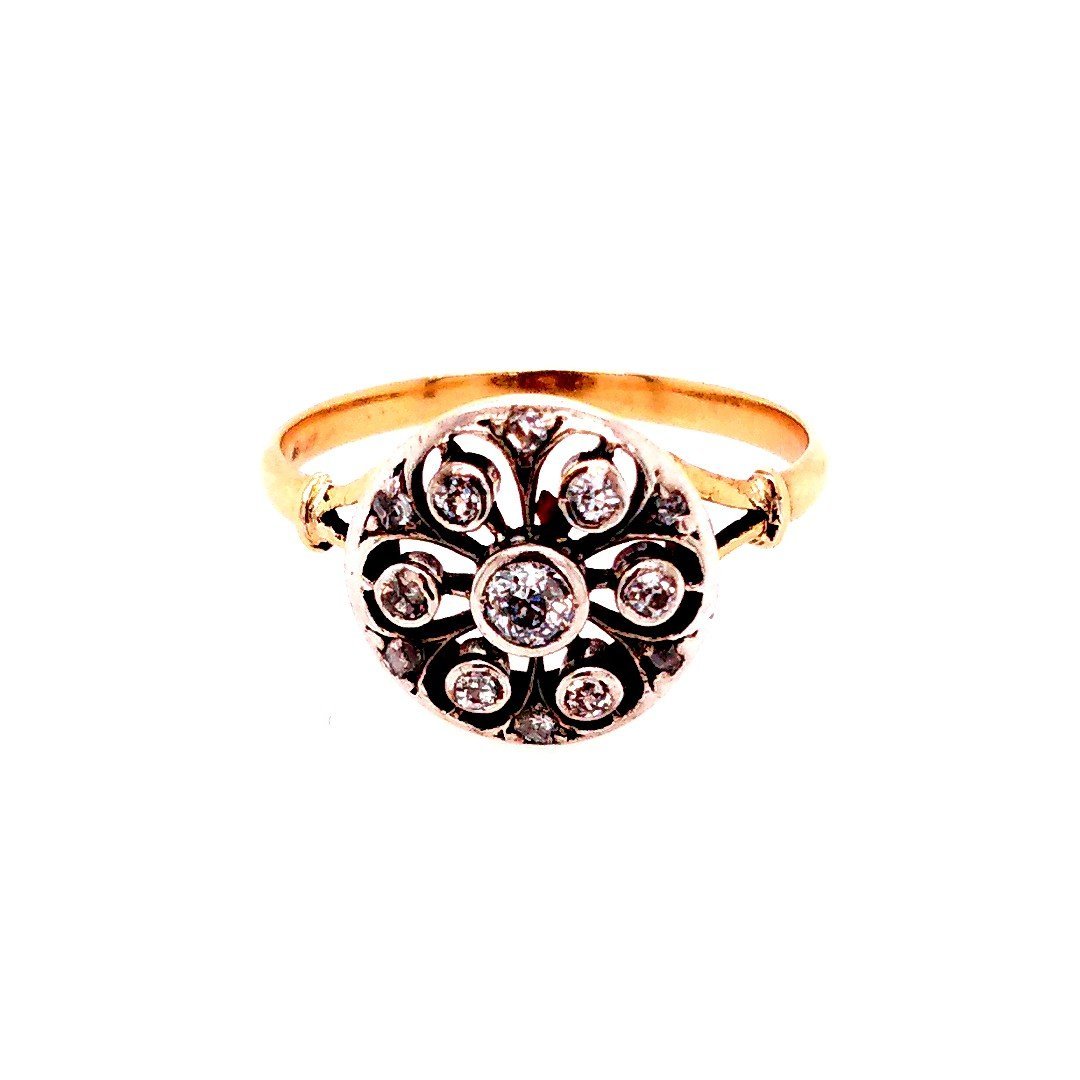 Bague Marguerite en or jaune, argent, et diamants - Castafiore