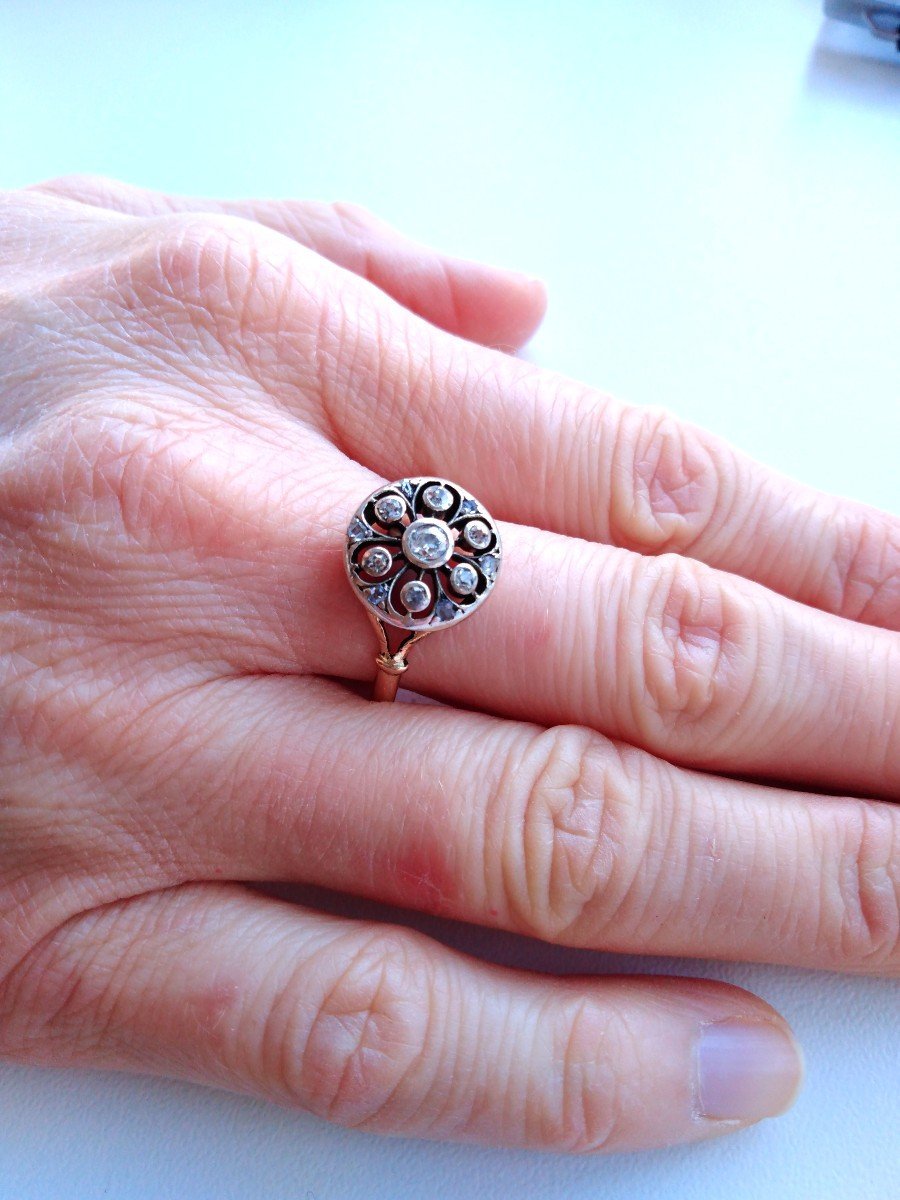 Bague Marguerite en or jaune, argent, et diamants - Castafiore