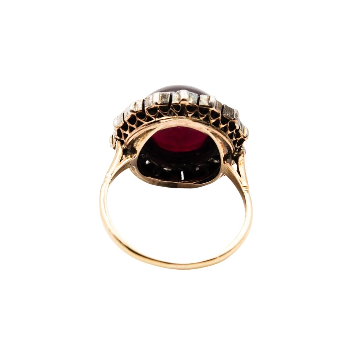 Bague Marguerite en or jaune, argent, grenat et diamants - Castafiore