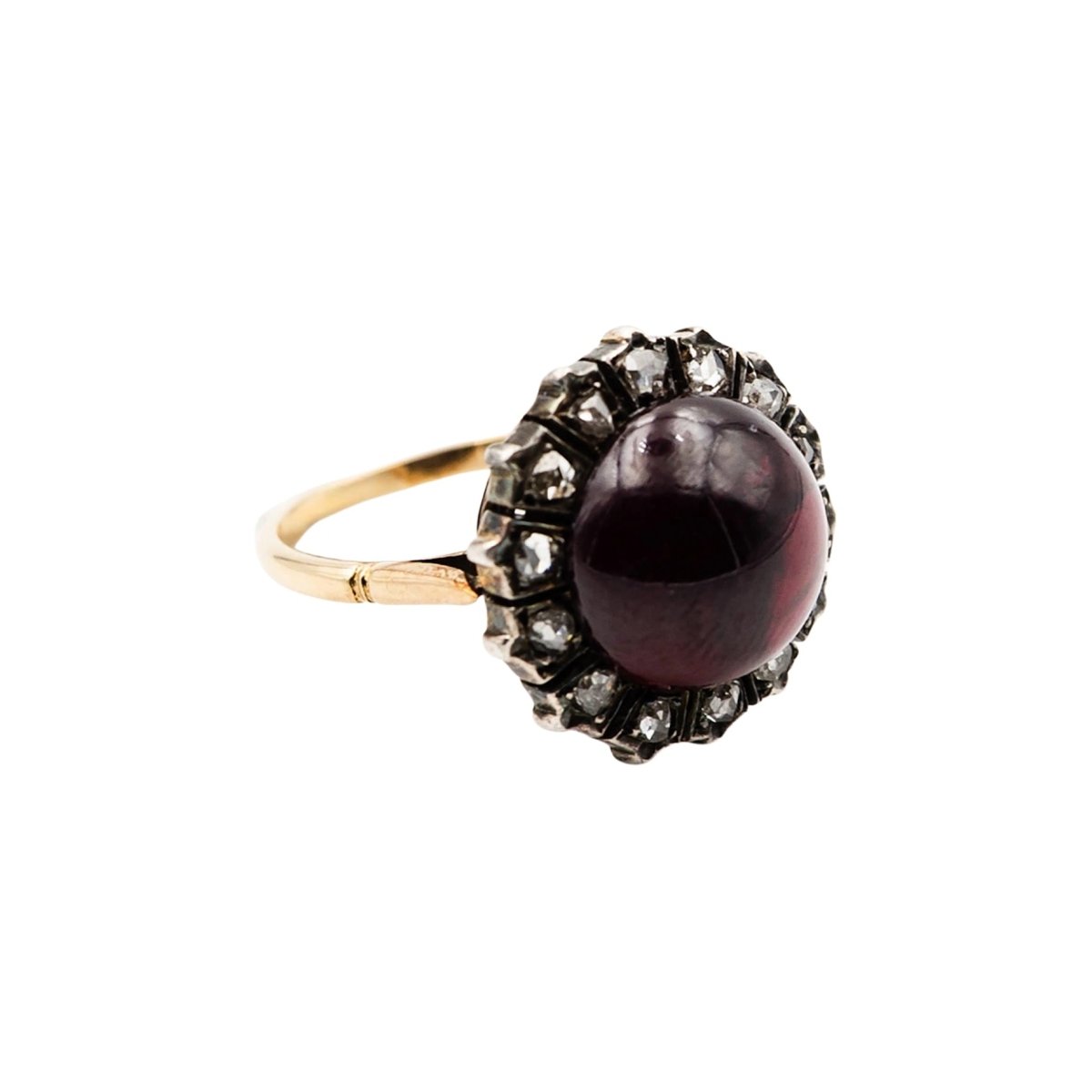 Bague Marguerite en or jaune, argent, grenat et diamants - Castafiore