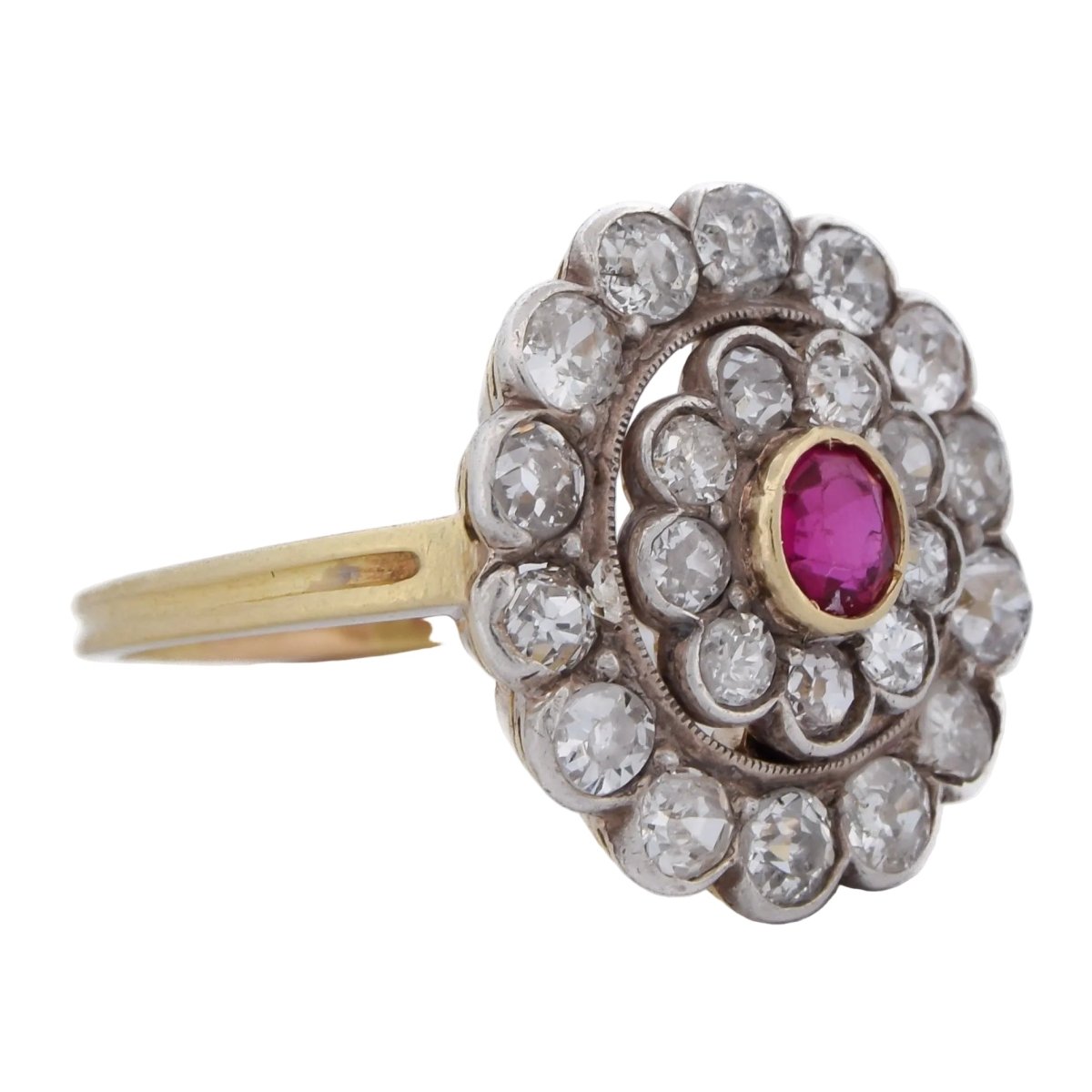 Bague Marguerite en or jaune, argent, rubis et diamants - Castafiore