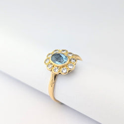 Bague Marguerite en or jaune diamants et aigue - marine - Castafiore