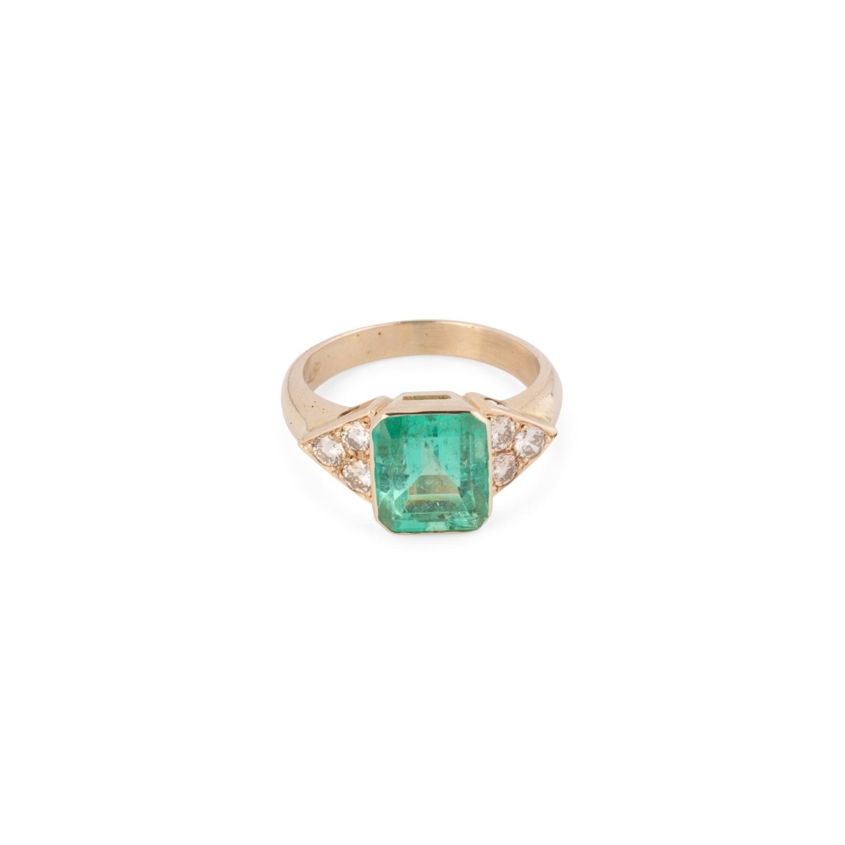 Bague Marguerite en or jaune, émeraude de Colombie et diamants - Castafiore