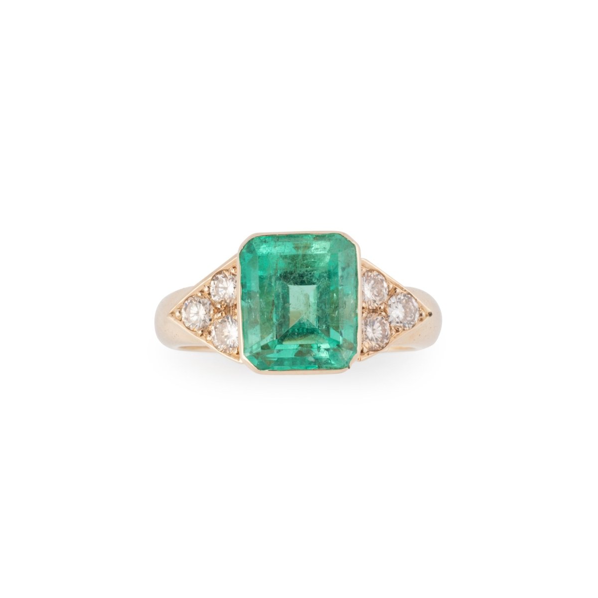 Bague Marguerite en or jaune, émeraude de Colombie et diamants - Castafiore