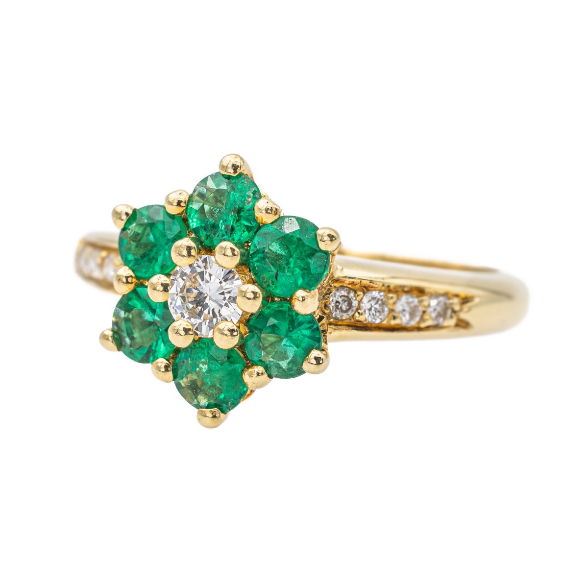 Bague Marguerite en or jaune, émeraude et diamant - Castafiore