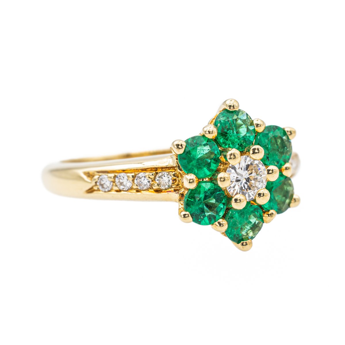 Bague Marguerite en or jaune, émeraude et diamant - Castafiore