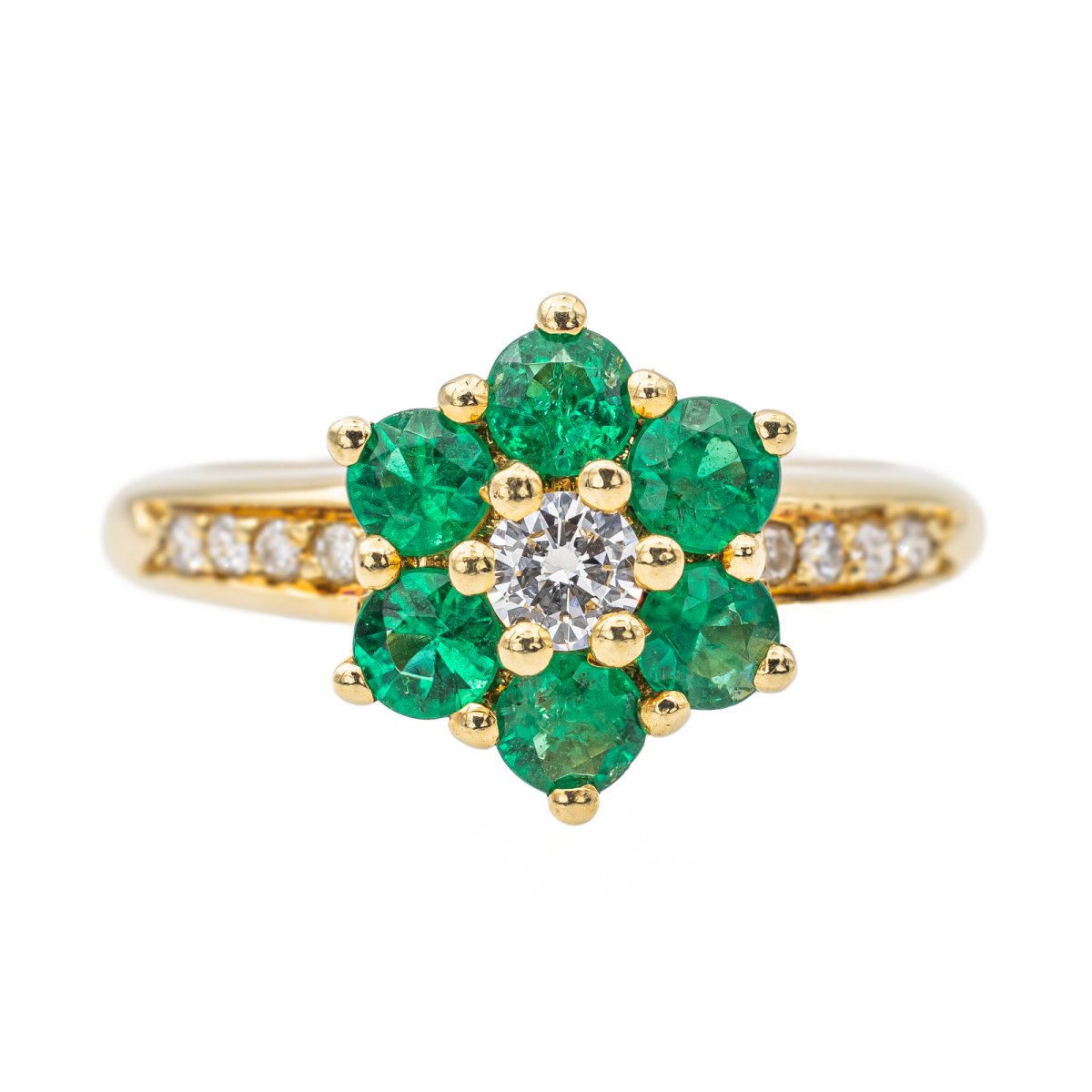 Bague Marguerite en or jaune, émeraude et diamant - Castafiore