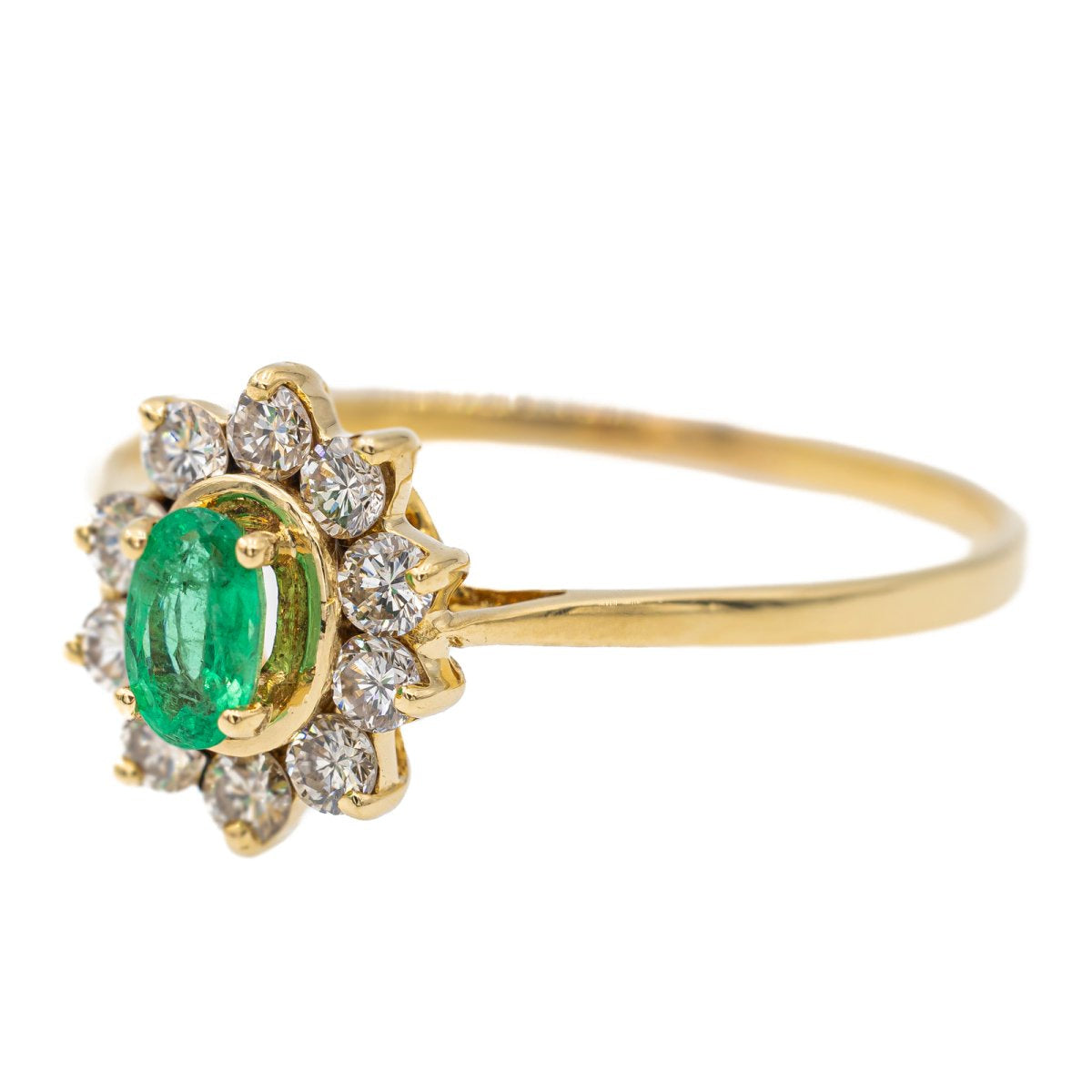 Bague marguerite en or jaune, émeraude et diamant - Castafiore