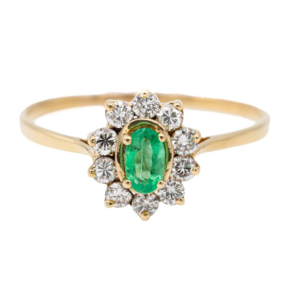 Bague marguerite en or jaune, émeraude et diamant - Castafiore