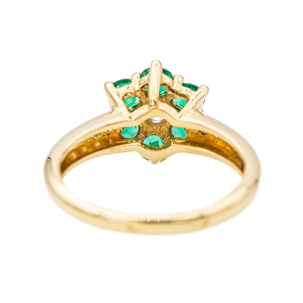 Bague Marguerite en or jaune, émeraude et diamant - Castafiore