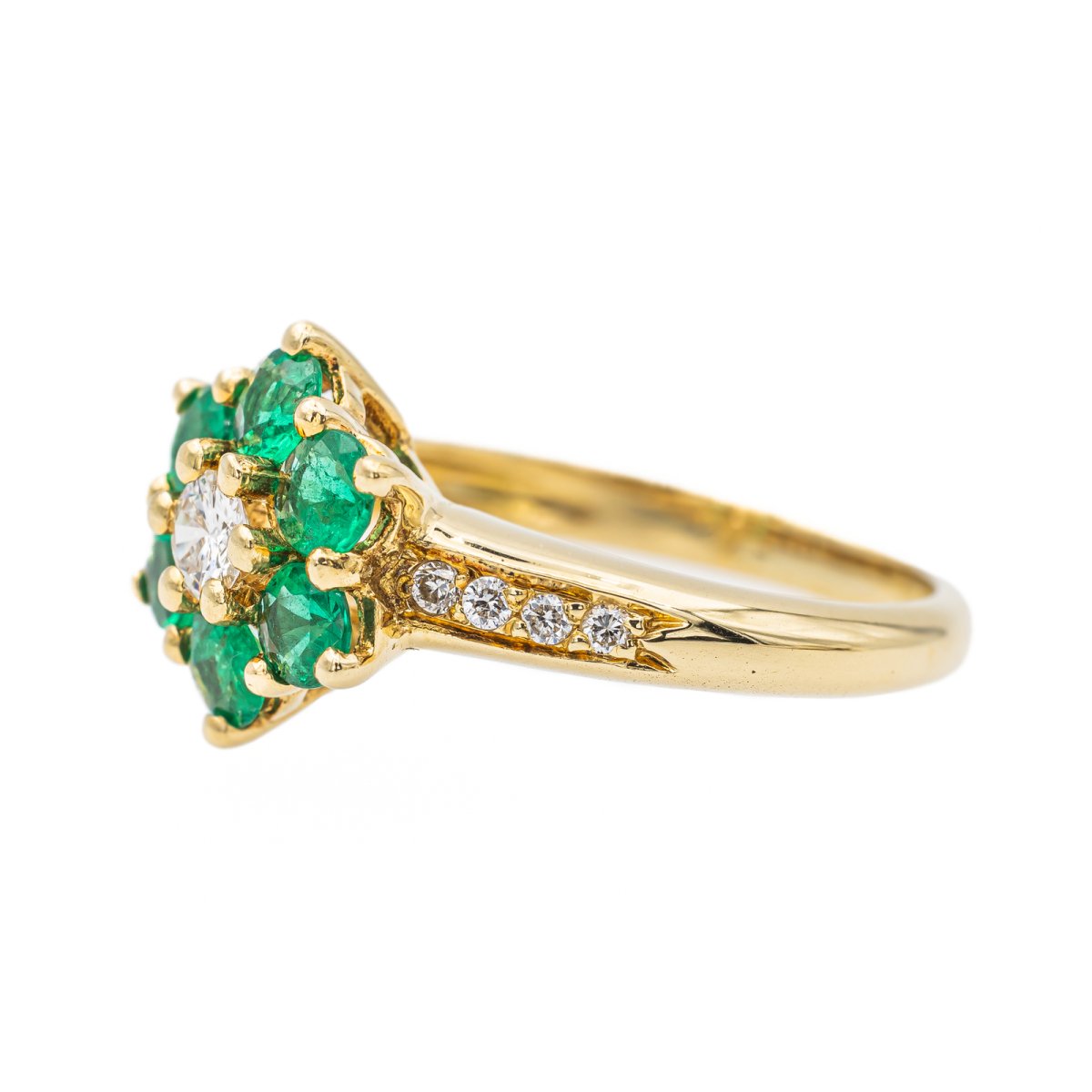 Bague Marguerite en or jaune, émeraude et diamant - Castafiore