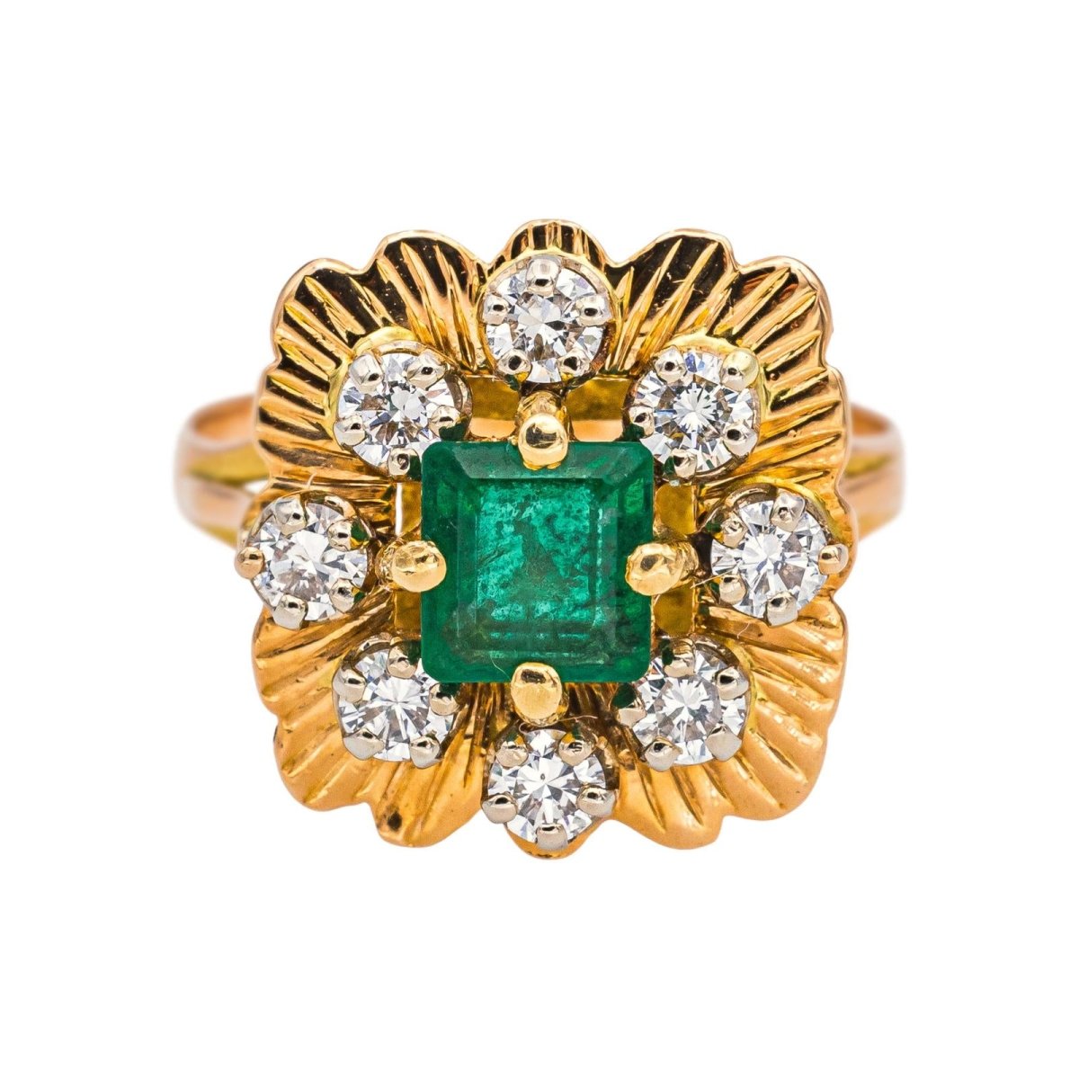 Bague Marguerite en or jaune, émeraude et diamants - Castafiore
