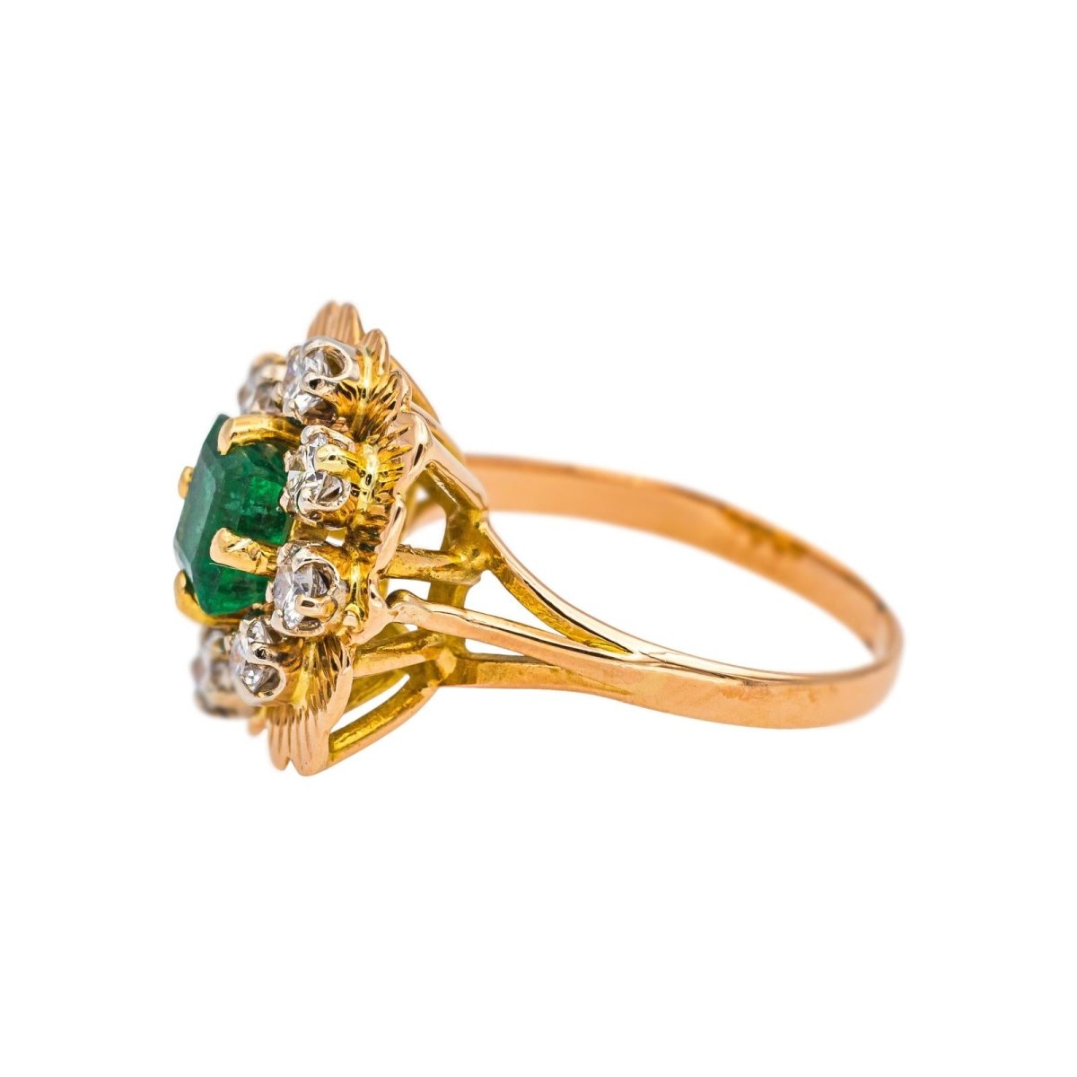 Bague Marguerite en or jaune, émeraude et diamants - Castafiore