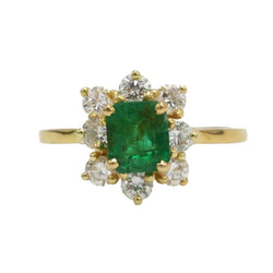 Bague Marguerite en or jaune, émeraude et diamants - Castafiore