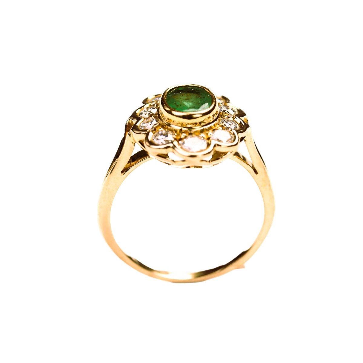 Bague Marguerite en or jaune, émeraude et diamants - Castafiore