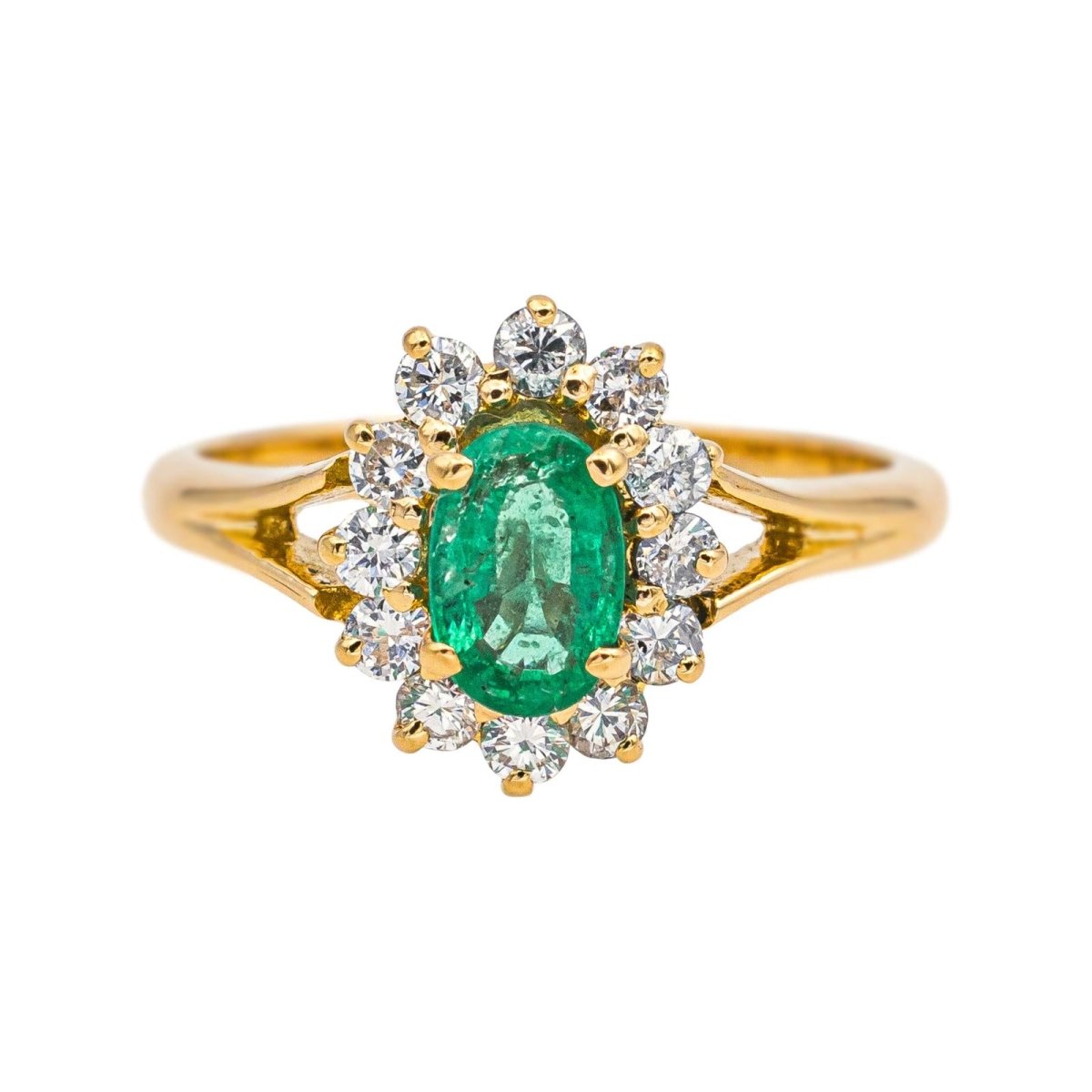 Bague Marguerite en or jaune, émeraude et diamants - Castafiore