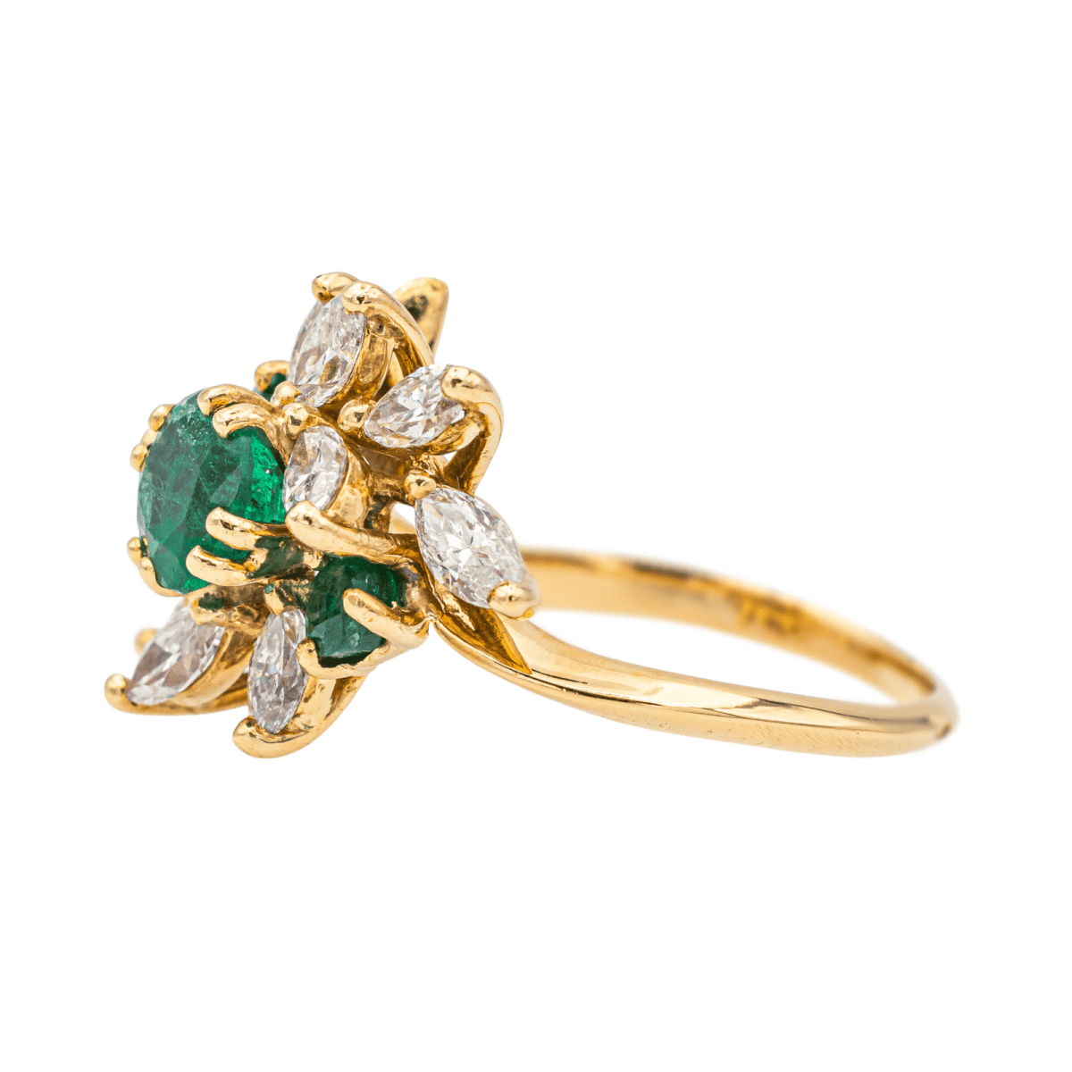 Bague Marguerite en or jaune, émeraudes et diamants - Castafiore