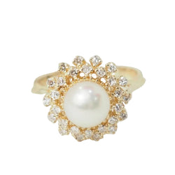 Bague marguerite en or jaune et perle de culture - Castafiore