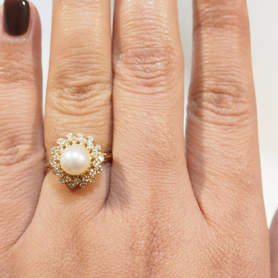 Bague marguerite en or jaune et perle de culture - Castafiore