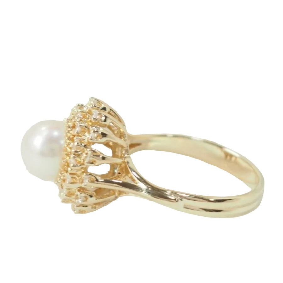 Bague marguerite en or jaune et perle de culture - Castafiore