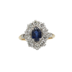 Bague marguerite en or jaune et platine avec diamants et saphir - Castafiore