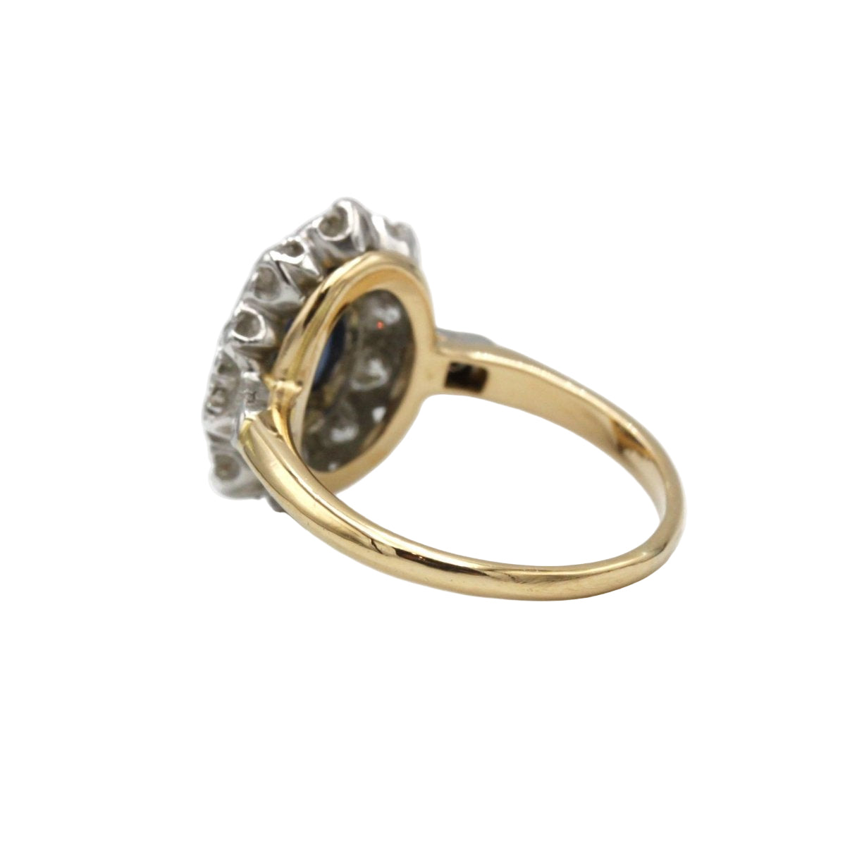Bague marguerite en or jaune et platine avec diamants et saphir - Castafiore