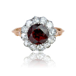 Bague marguerite en or jaune et platine avec grenat rhodolite et diamants - Castafiore