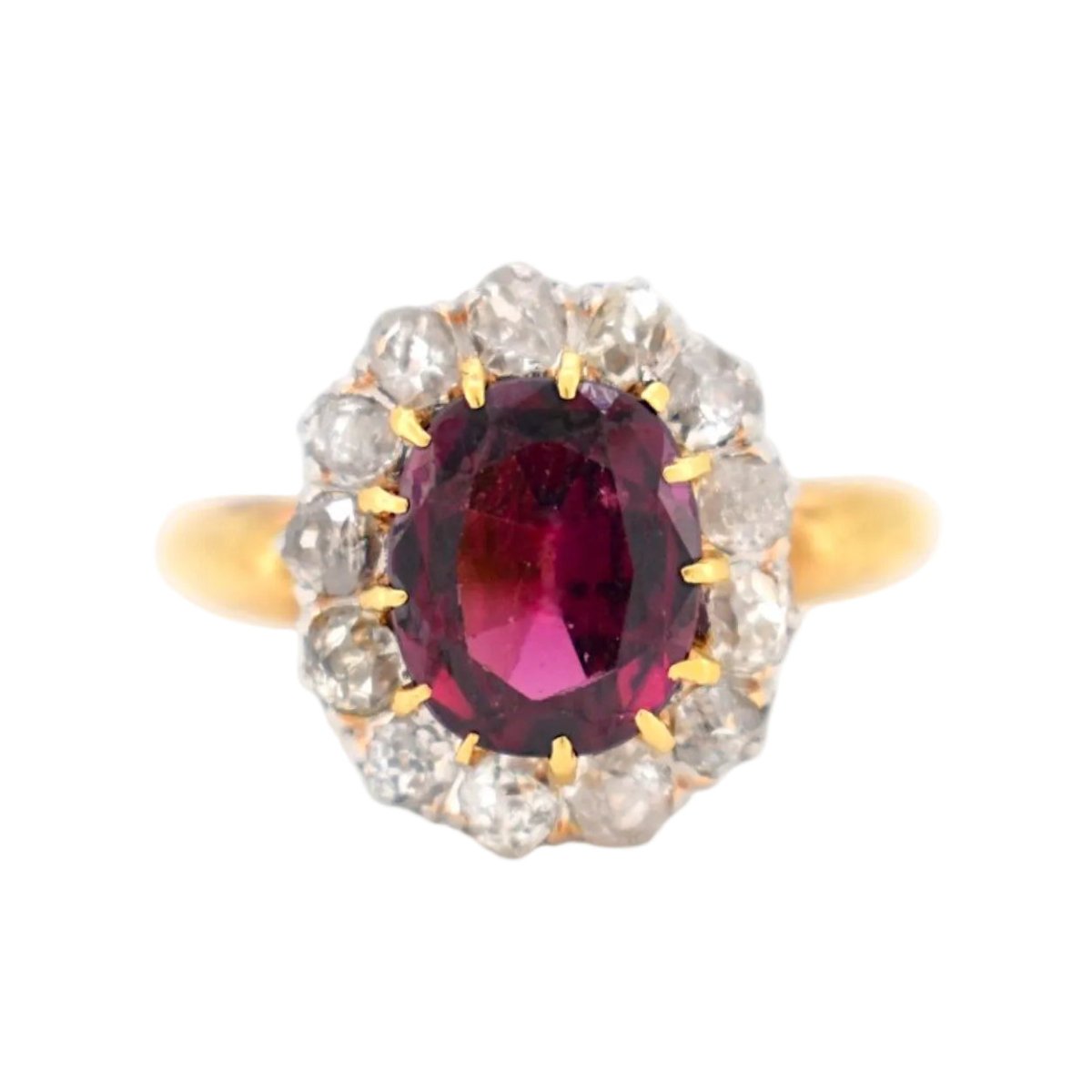 Bague Marguerite en or jaune, grenat et diamants - Castafiore