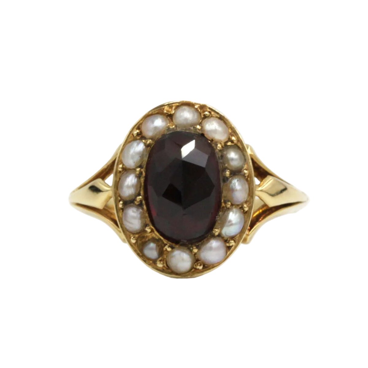 Bague Marguerite en or jaune, grenat et perles - Castafiore