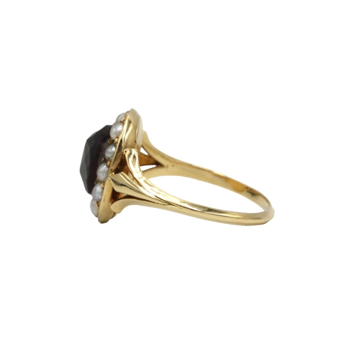 Bague Marguerite en or jaune, grenat et perles - Castafiore