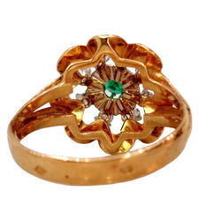 Bague Marguerite en or jaune, or blanc, émeraude, et diamants - Castafiore