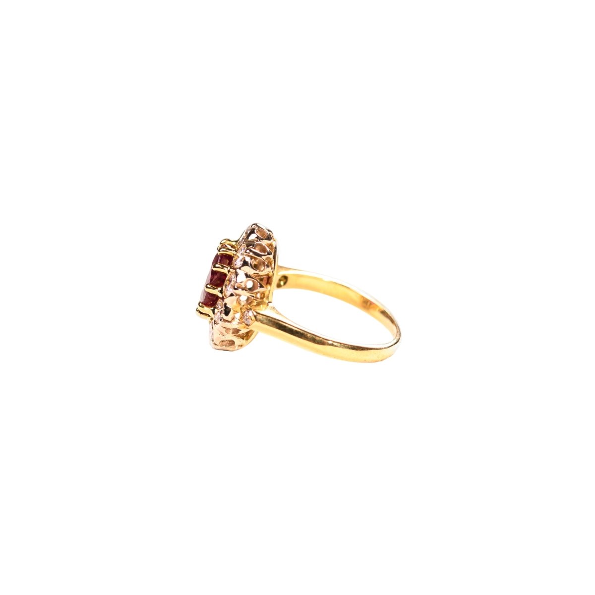 Bague Marguerite en or jaune, or blanc, rubis et diamants - Castafiore