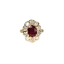 Bague Marguerite en or jaune, or blanc, rubis et diamants - Castafiore