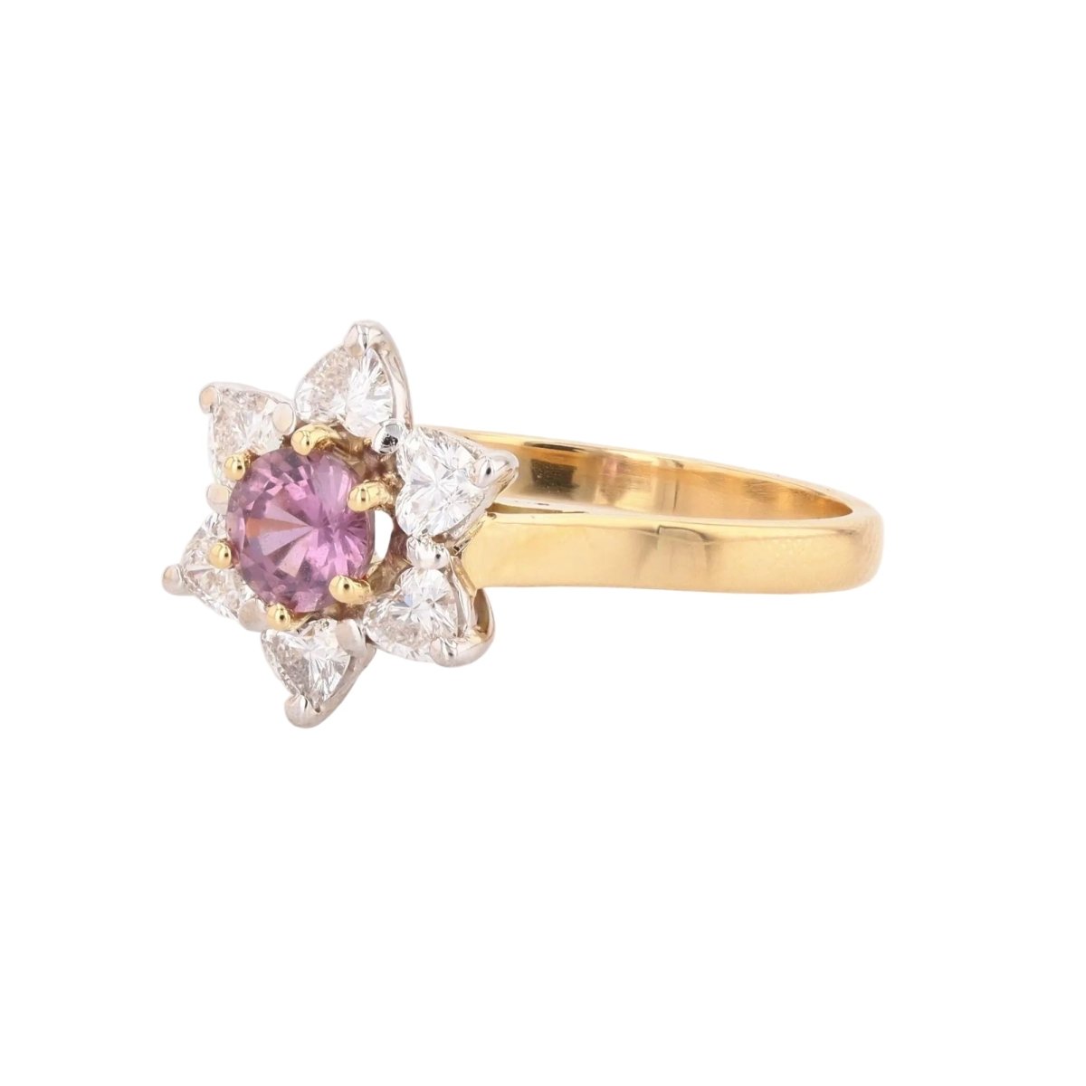 Bague Marguerite en or jaune, or blanc, saphir et diamants - Castafiore