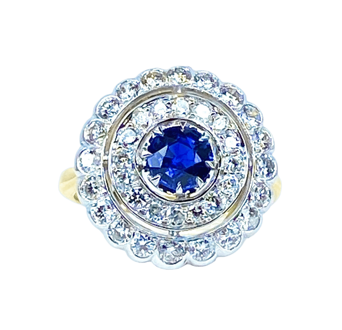 Bague Marguerite en or jaune, or blanc, saphir et diamants - Castafiore