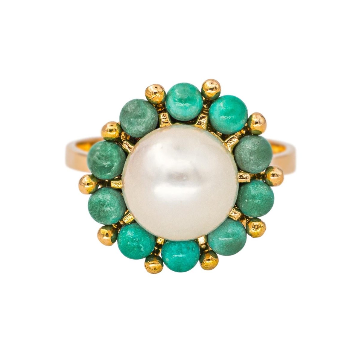 Bague Marguerite en or jaune, perle et turquoises - Castafiore