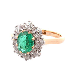 Bague Marguerite en or jaune, platine, émeraude et diamants - Castafiore