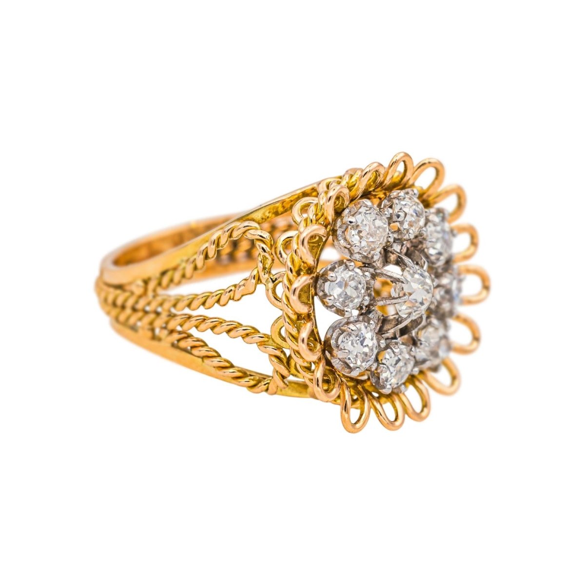 Bague Marguerite en or jaune, platine et diamants - Castafiore