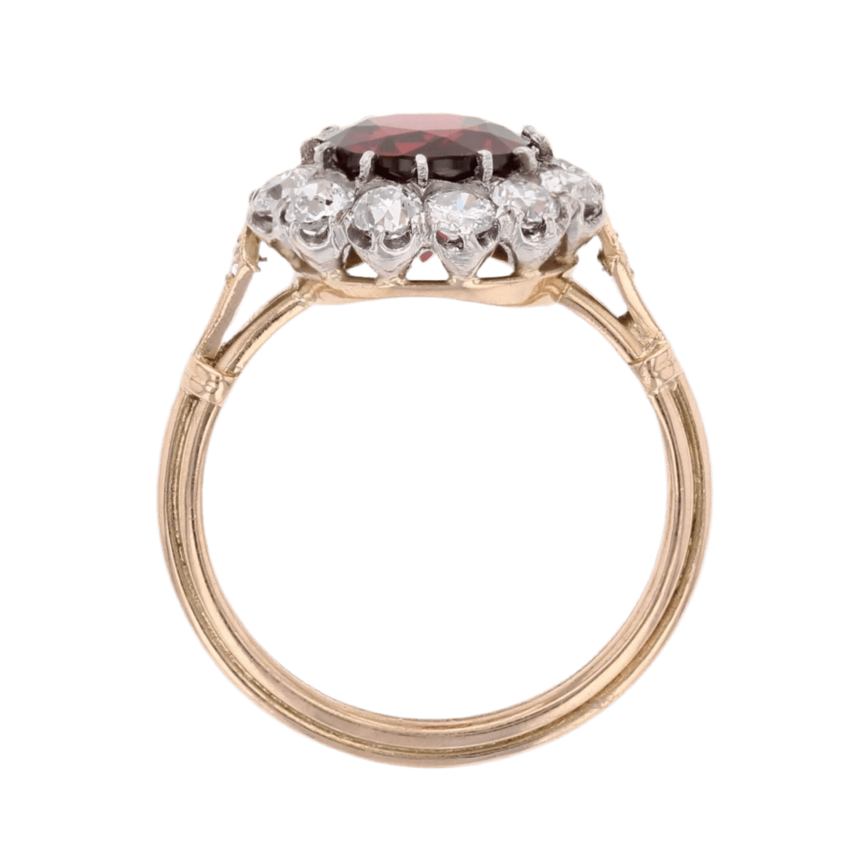 Bague Marguerite en or jaune, platine, grenat et diamants - Castafiore