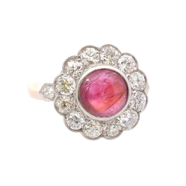 Bague Marguerite en or jaune, platine, rubis et diamants - Castafiore