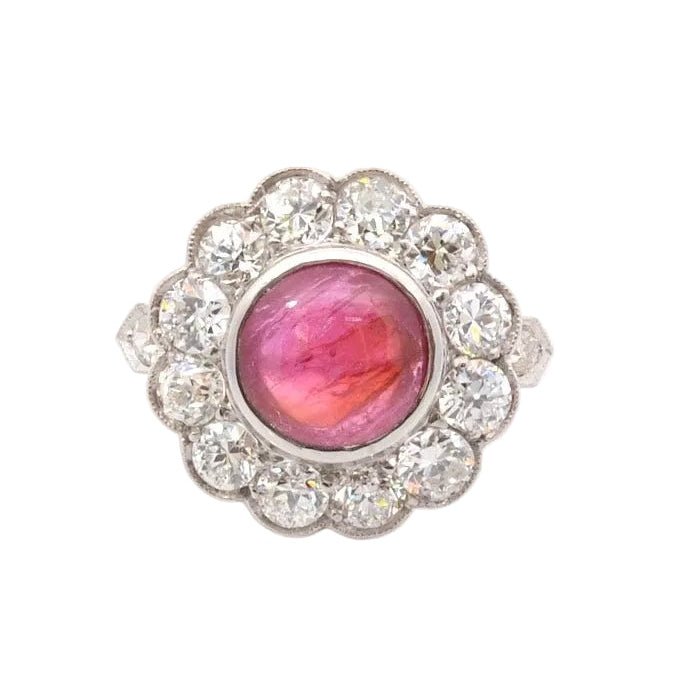 Bague Marguerite en or jaune, platine, rubis et diamants - Castafiore