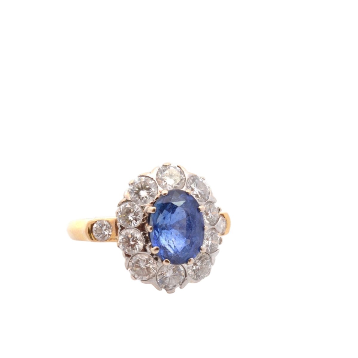 Bague Marguerite en or jaune, platine, saphir et diamants - Castafiore