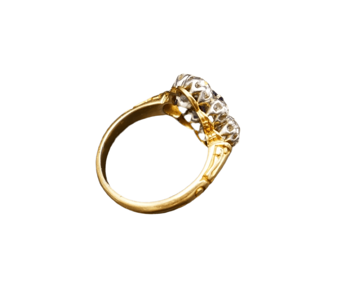 Bague Marguerite en or jaune, platine, saphir et diamants - Castafiore