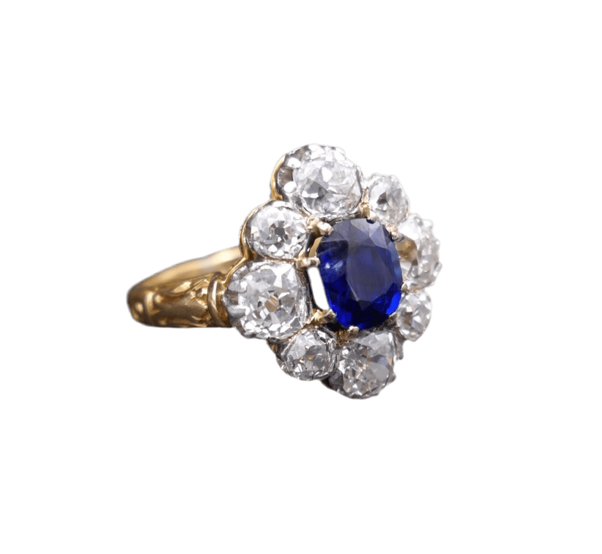 Bague Marguerite en or jaune, platine, saphir et diamants - Castafiore