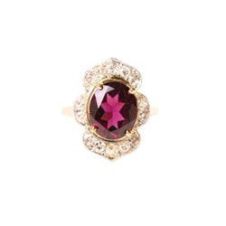 Bague marguerite en or jaune, rhodolite et diamants - Castafiore