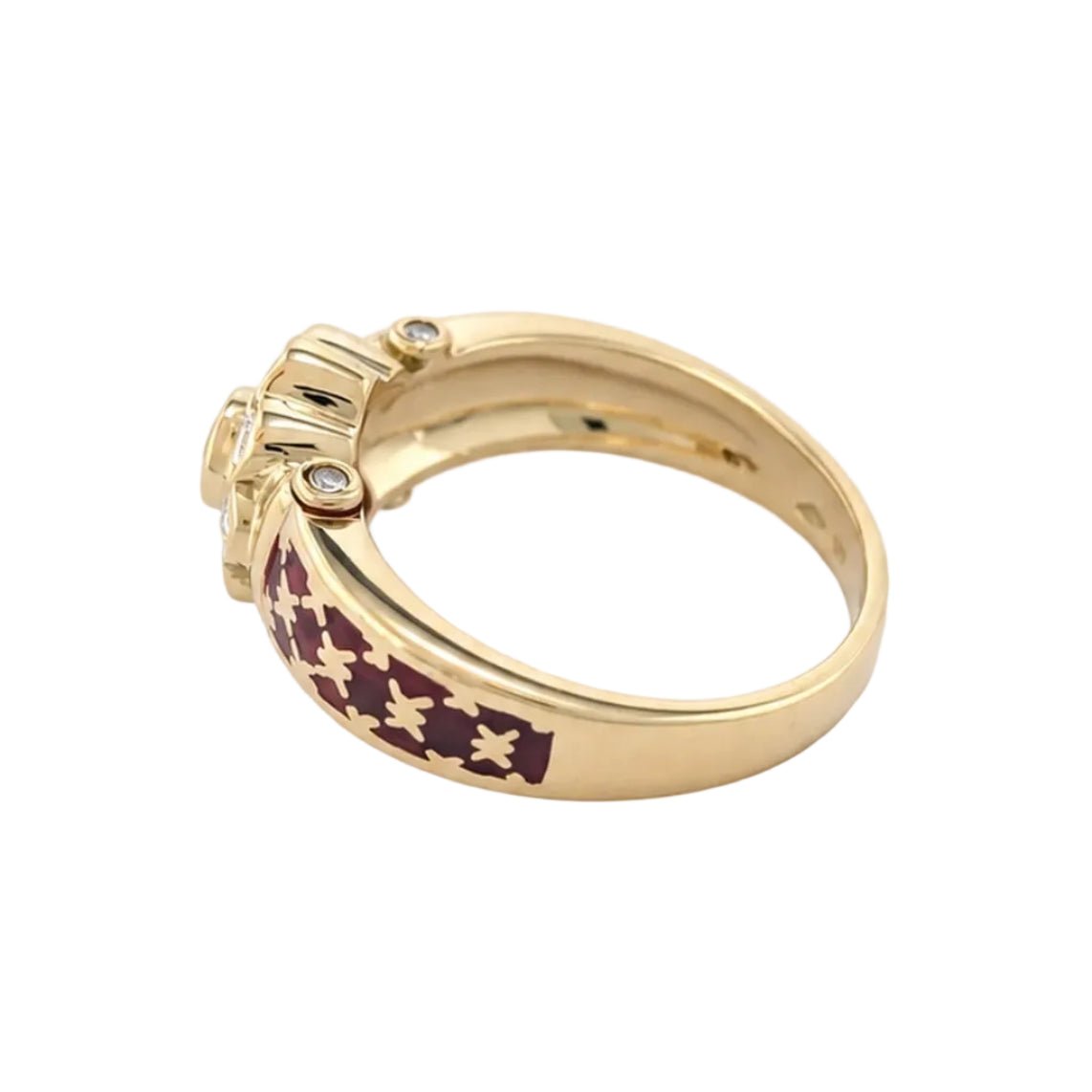 Bague Marguerite en or jaune, rubis, émail et diamants - Castafiore