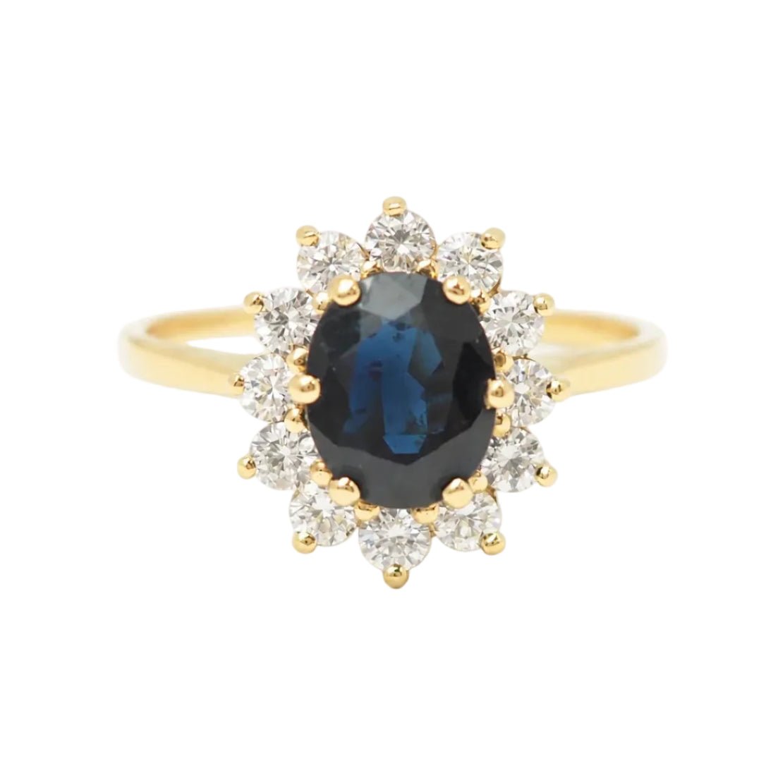 Bague Marguerite en or jaune, saphir et diamants - Castafiore