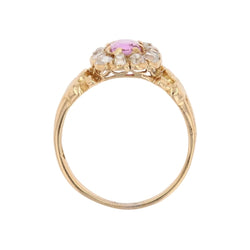 Ring antique pink sapphire daisy and diamonds