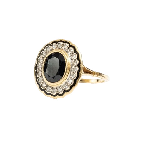 Bague Marguerite en or jaune, saphir et diamants - Castafiore